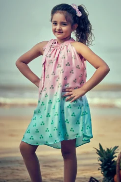 Little Luxury Pink & Aqua Viscose Ombre Dress Set For Girls -AOZA Wear Style Shop LITT032303 4