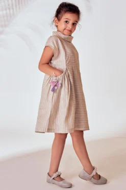 Little Luxury Beige Linen Boho Dress For Girls