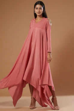 Label Muskan Agarwal Fuchsia Crepe Draped Dress