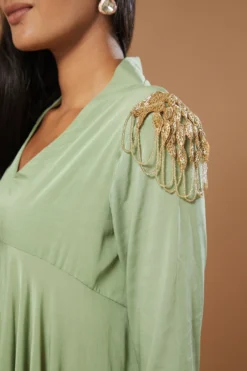 Label Muskan Agarwal Olive Green Crepe Draped Dress -AOZA Wear Style Shop LMAG102212 3