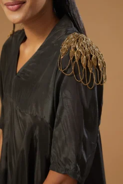 Label Muskan Agarwal Black Embroidered Draped Dress -AOZA Wear Style Shop LMAG102238 3