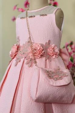 Little Vogue Club Blush Pink High-Low Dress With Bag For Girls -AOZA Wear Style Shop LVCC112101 3