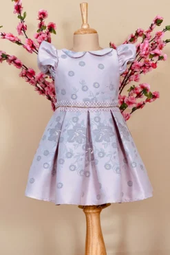 Little Vogue Club Lavender Dress With Sling Bag For Girls