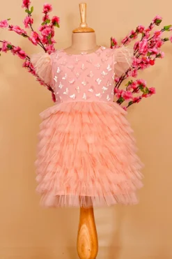 Little Vogue Club Peach Tulle Dress For Girls