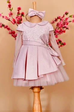 Little Vogue Club Blush Pink Dress With Headpiece For Girls