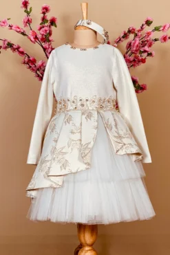 Little Vogue Club White Dress With Headpiece For Girls