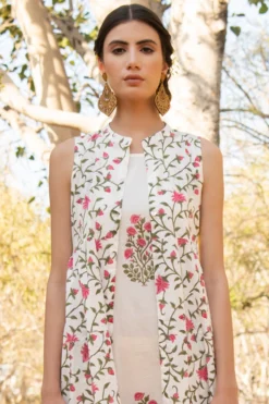 Marche White Hand Block Printed Midi Dress -AOZA Wear Style Shop MACH022214 3