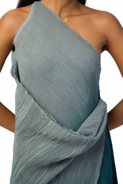 Meghna Shah Grey & Dark Blue Chinon One-Shoulder Dress -AOZA Wear Style Shop MGHSH062301 4