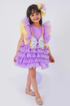 MIAKKI KIDS Lavender Net Dress For Girls