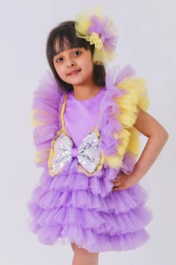 MIAKKI KIDS Lavender Net Dress For Girls -AOZA Wear Style Shop MIAKK072223 3