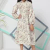 Mini Chic Cream Floral Printed Midi Dress For Girls