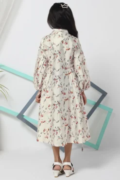 Mini Chic Cream Floral Printed Midi Dress For Girls -AOZA Wear Style Shop MICH032245 2