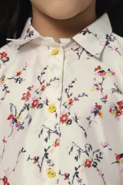 Mini Chic Cream Floral Printed Midi Dress For Girls -AOZA Wear Style Shop MICH032245 3