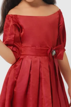 Mini Chic Maroon Asymmetrical Midi Dress For Girls -AOZA Wear Style Shop MICH032246 3