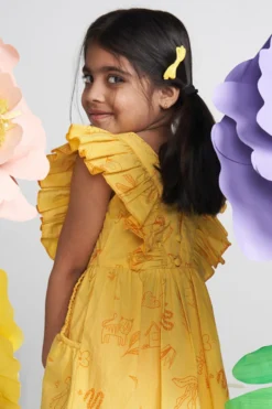Miko Lolo Yellow Cotton Printed Ruffled Dress For Girls -AOZA Wear Style Shop MIKO042302 3