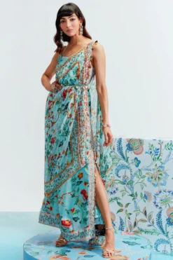 Mahima Mahajan Blue Embroidered Dress With Cape