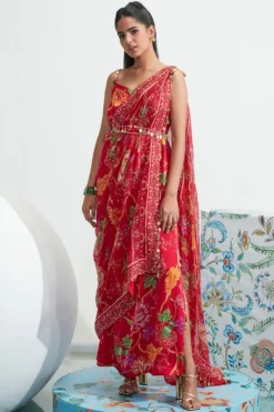 Mahima Mahajan Red Embroidered Choga Dress