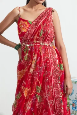 Mahima Mahajan Red Embroidered Choga Dress -AOZA Wear Style Shop MMAC082258 3