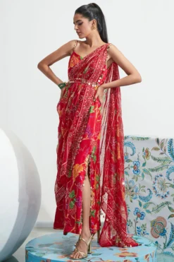 Mahima Mahajan Red Embroidered Choga Dress -AOZA Wear Style Shop MMAC082258 4