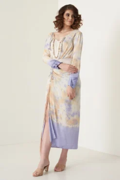 Merge Design White & Lavender Printed Dress