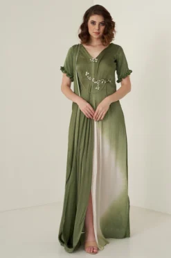 Merge Design Moss Green Modal Satin Dress