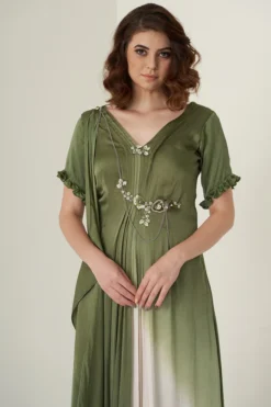 Merge Design Moss Green Modal Satin Dress -AOZA Wear Style Shop MRDG072223 3