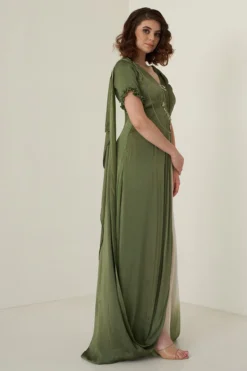 Merge Design Moss Green Modal Satin Dress -AOZA Wear Style Shop MRDG072223 4