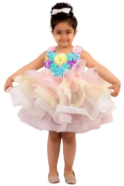 Neha Gursahani Kids Multi Colored Tiered & Embroidered Dress For Girls