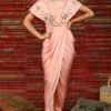 NITISHA Blush Pink Floral Hand Embroidered Draped Dress
