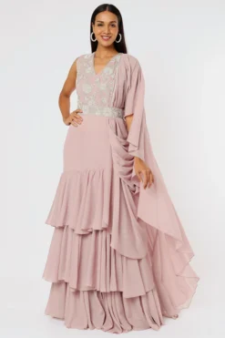 Namrata Joshipura Pink Embellished Draped Saree Dress