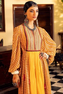 Nadima Saqib Yellow Printed & Embroidered Dress -AOZA Wear Style Shop NSDC082225 3