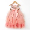 NSS Little Stars Peach Embellished Layered Dress For Girls