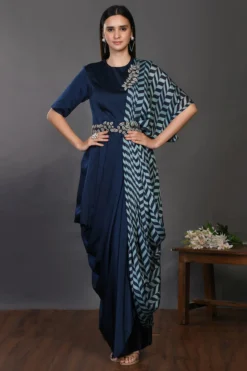 Onaya Blue Embroidered & Printed Dress