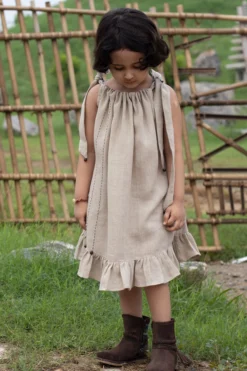 Onari Kids Abalone Linen Knee-Length Dress For Girls