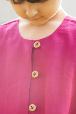 Onari Kids Crimson-Pink Kantha Embroidered Linen Dress For Girls -AOZA Wear Style Shop ONRKS042201 3