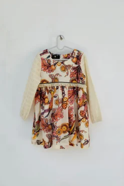 ORCR KIDS Off White Printed A-Line Dress For Girls