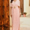 Palak & Mehak Baby Pink Rayon Crepe Lurex & Mulmul Kaftan Dress
