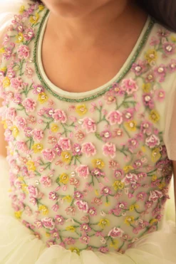 Pa:paa Mint Green & Cream Hand Embroidered Layered Dress For Girls -AOZA Wear Style Shop PAPA092101 3