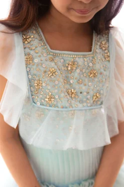 Pa:paa Baby Blue Embroidered Flared Dress For Girls -AOZA Wear Style Shop PAPA092105 3