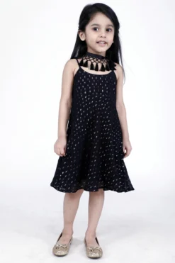 Phee-B Black Georgette Knee-Length Dress For Girls