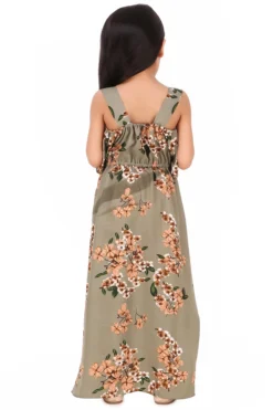Phee-B Moss Green Crepe Printed Maxi Dress For Girls -AOZA Wear Style Shop PHEEB042207 2
