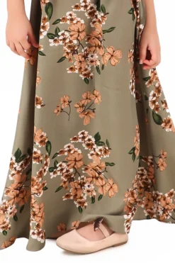 Phee-B Moss Green Crepe Printed Maxi Dress For Girls -AOZA Wear Style Shop PHEEB042207 3