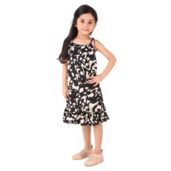 Phee-B Black & White Printed Midi Dress For Girls