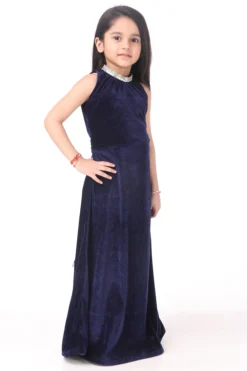 Phee-B Navy Blue Velvet Maxi A-Line Dress For Girls