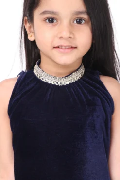 Phee-B Navy Blue Velvet Maxi A-Line Dress For Girls -AOZA Wear Style Shop PHEEB042216 3