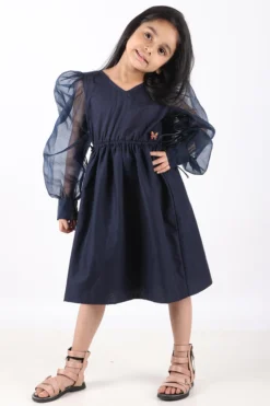 Phee-B Midnight Blue Cotton Dress For Girls