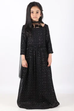 Phee-B Black Lurex Georgette Maxi Dress For Girls