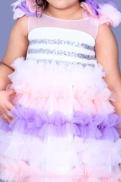 Pink Cow Multi-Colored Net Dress With Sequins For Girls -AOZA Wear Style Shop PINC012203 3