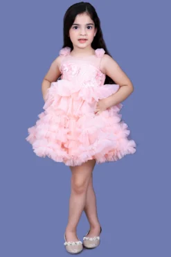 Pink Cow Peach Embroidered Dress For Girls