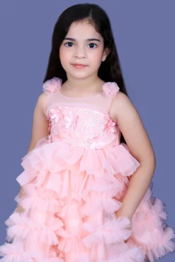Pink Cow Peach Embroidered Dress For Girls -AOZA Wear Style Shop PINC012204 3